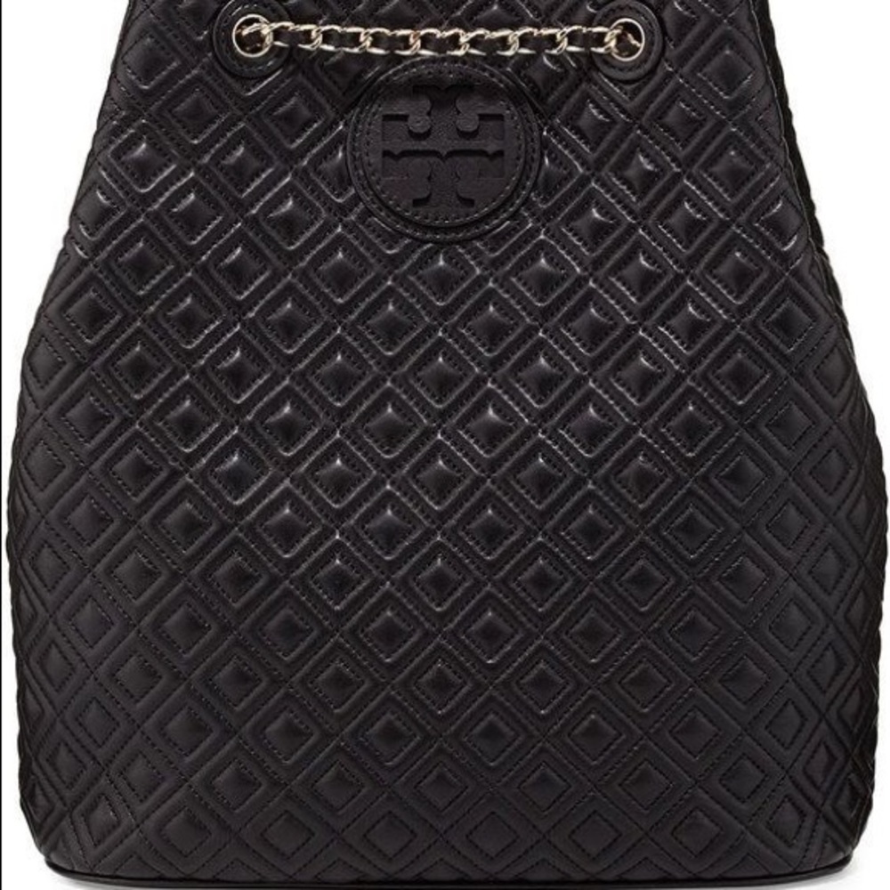 Tory Burch Black Quilted Leather Drawstring Backpack